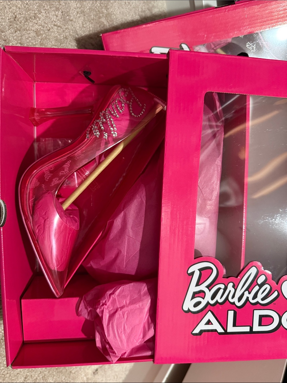 Aldo Barbie Hot Pink Clear Heel with Rhinestones